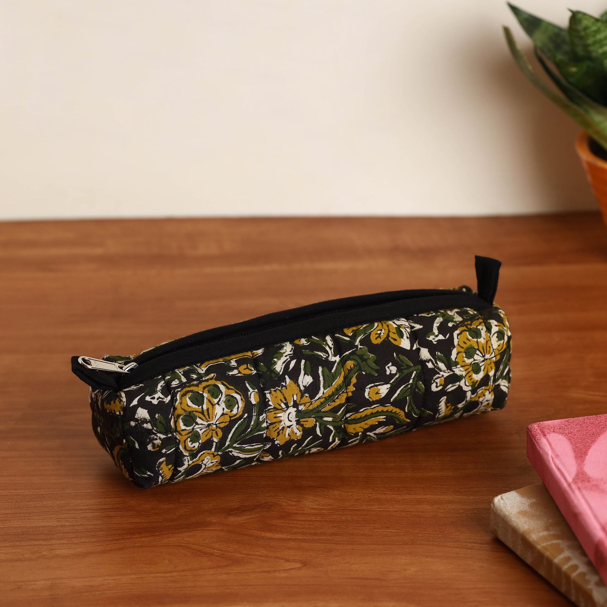 Black - Handmade Quilted Cotton Pencil Pouch 21