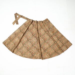 Brown - Kalamkari Block Printed Cotton Wrap Around Skirt