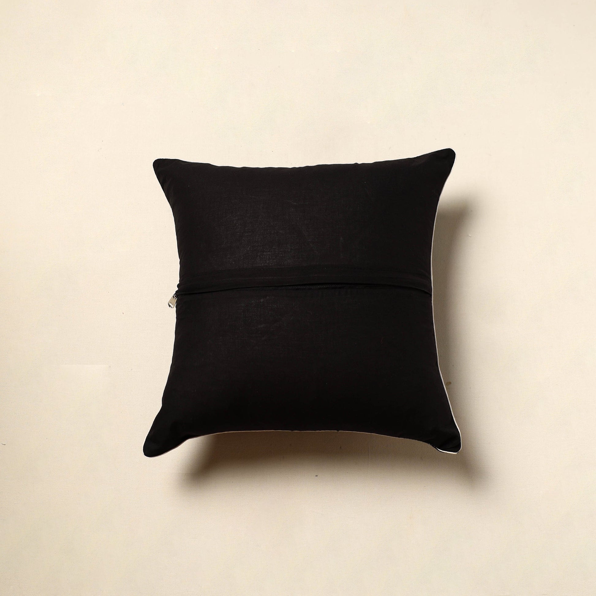 Black - Cotton Pochampally Ikat Cushion Cover (16 x 16 in) 04