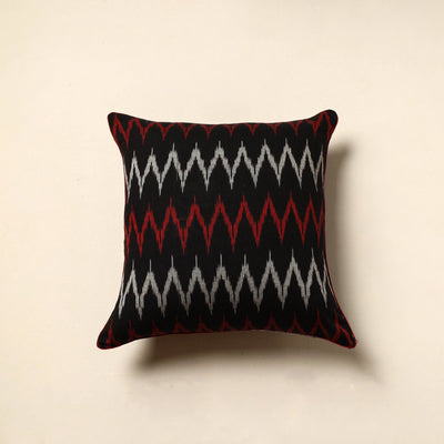Black - Cotton Pochampally Ikat Cushion Cover (16 x 16 in) 04