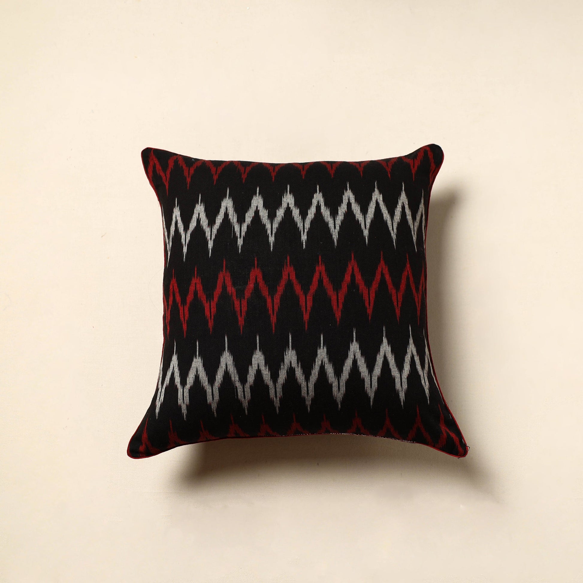 Black - Cotton Pochampally Ikat Cushion Cover (16 x 16 in) 04