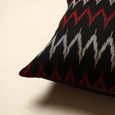 Black - Cotton Pochampally Ikat Cushion Cover (16 x 16 in) 04