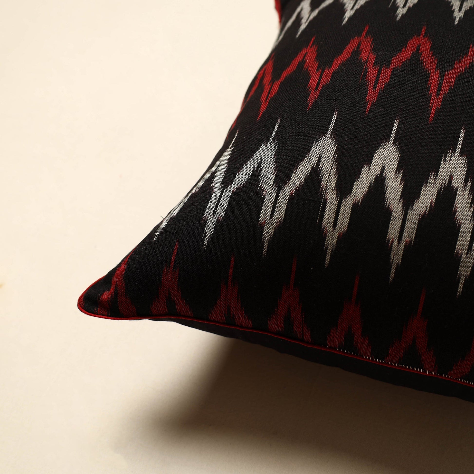 Black - Cotton Pochampally Ikat Cushion Cover (16 x 16 in) 04