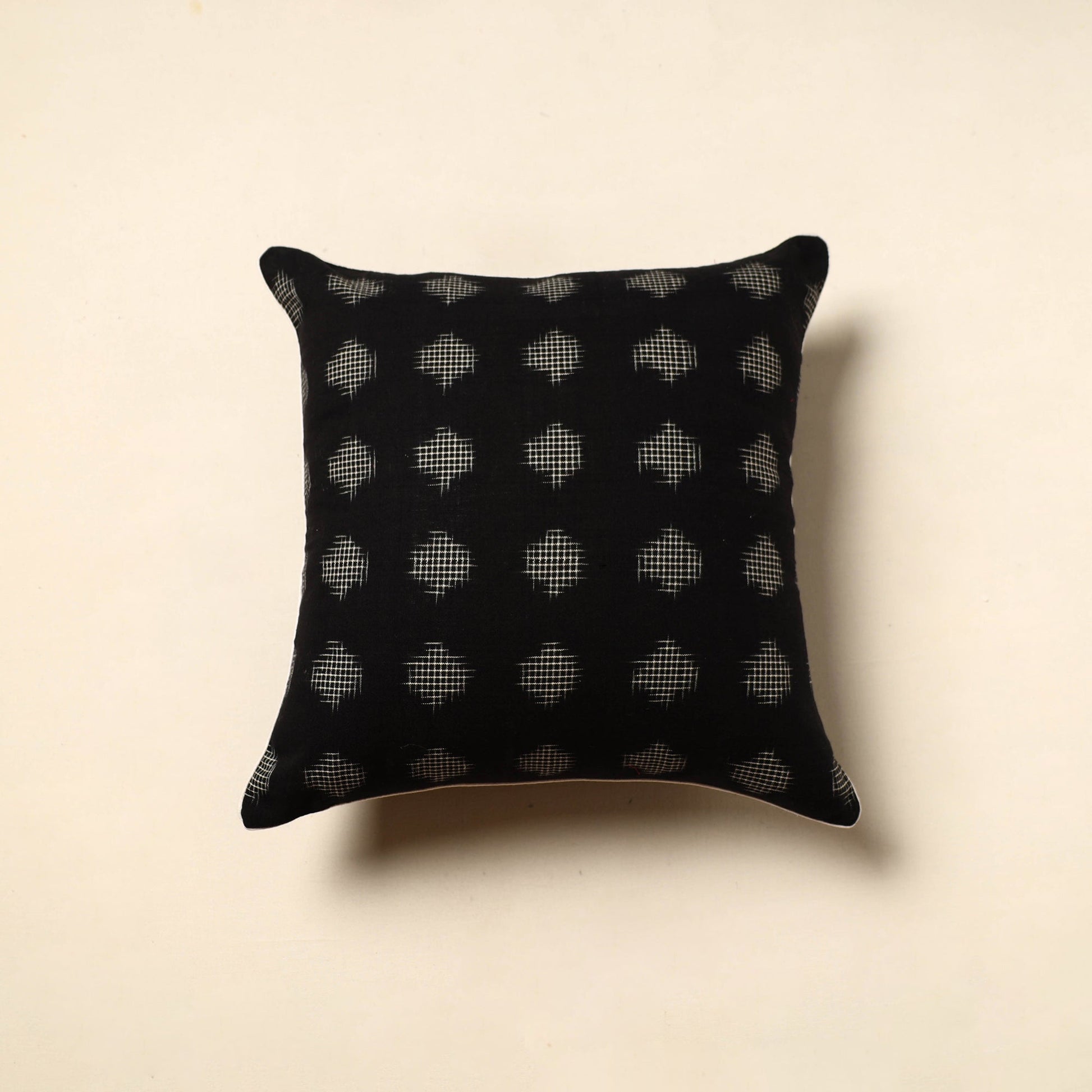 Black - Cotton Pochampally Ikat Cushion Cover (16 x 16 in) 06