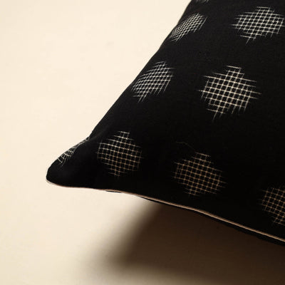 Black - Cotton Pochampally Ikat Cushion Cover (16 x 16 in) 06