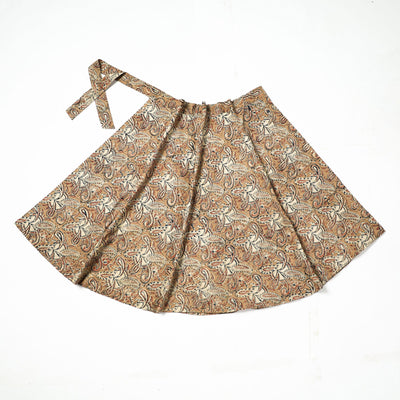 Brown - Kalamkari Block Printed Cotton Wrap Around Skirt
