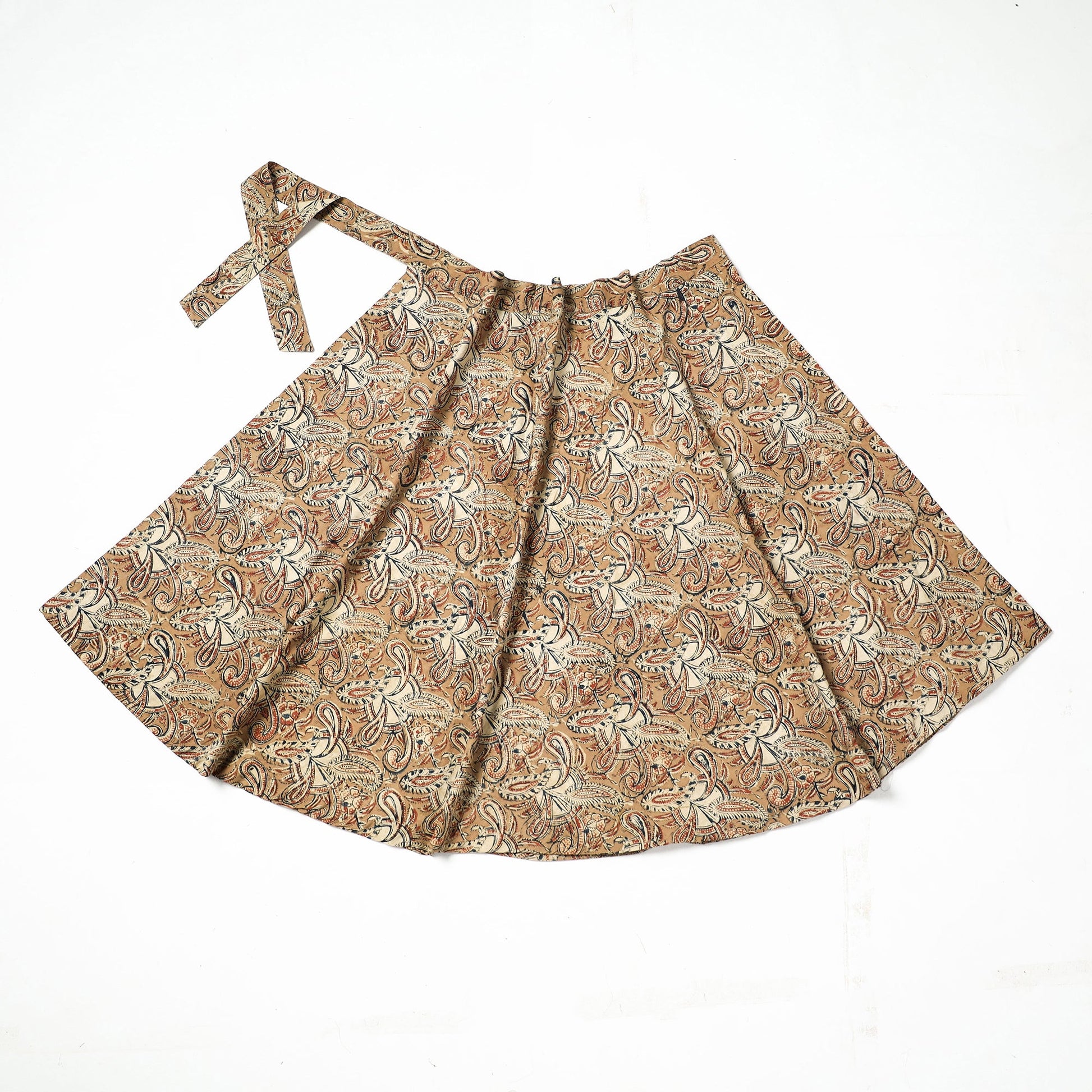 Brown - Kalamkari Block Printed Cotton Wrap Around Skirt