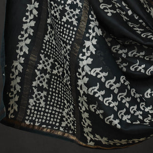 Black - 3pc Chanderi Silk Hand Batik Print Dress Material 37