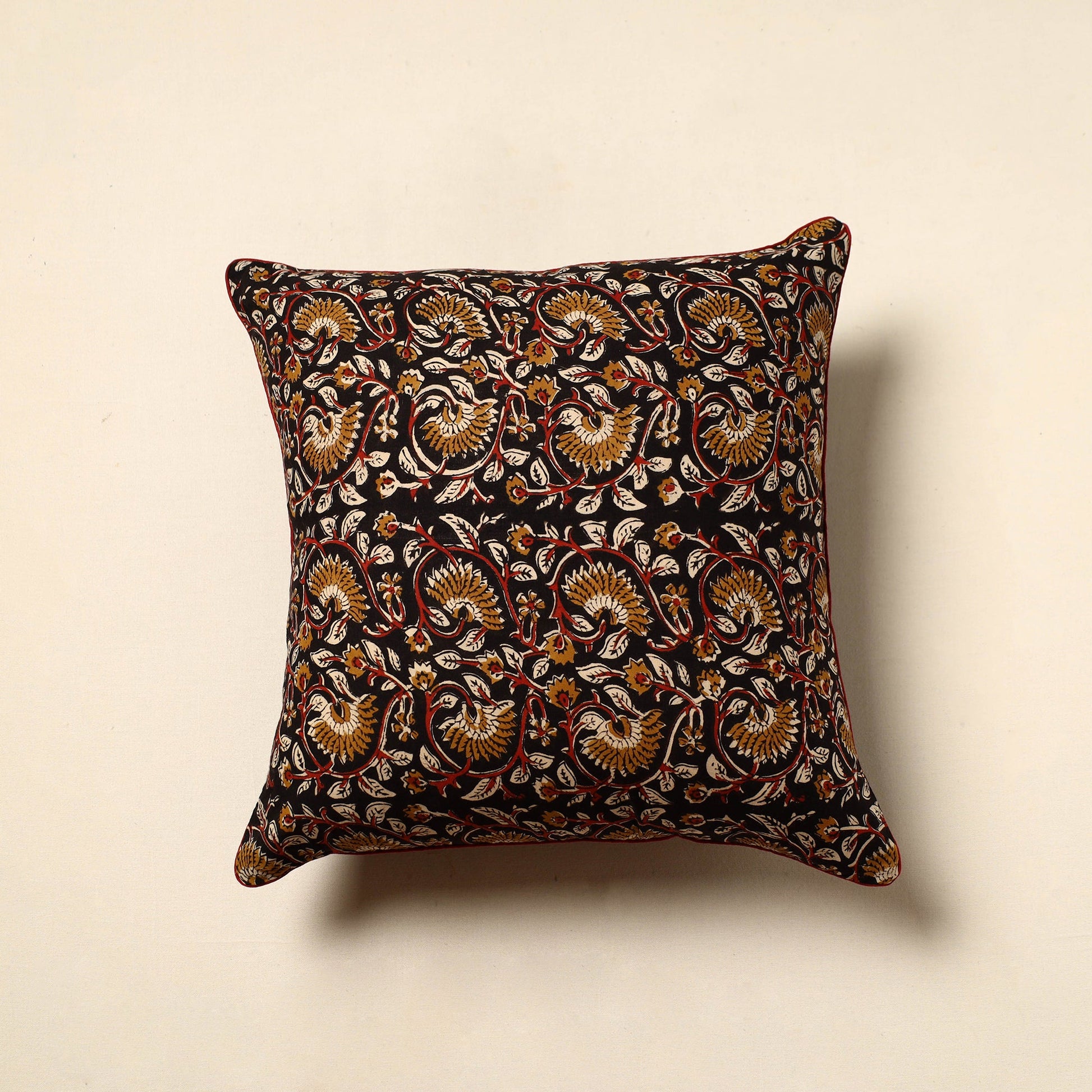 Black - Cotton Block Printed Bagru Cushion Cover (16 x 16 in) 12