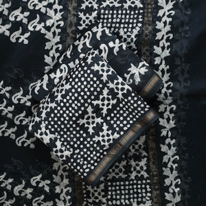 Black - 3pc Chanderi Silk Hand Batik Print Dress Material 37