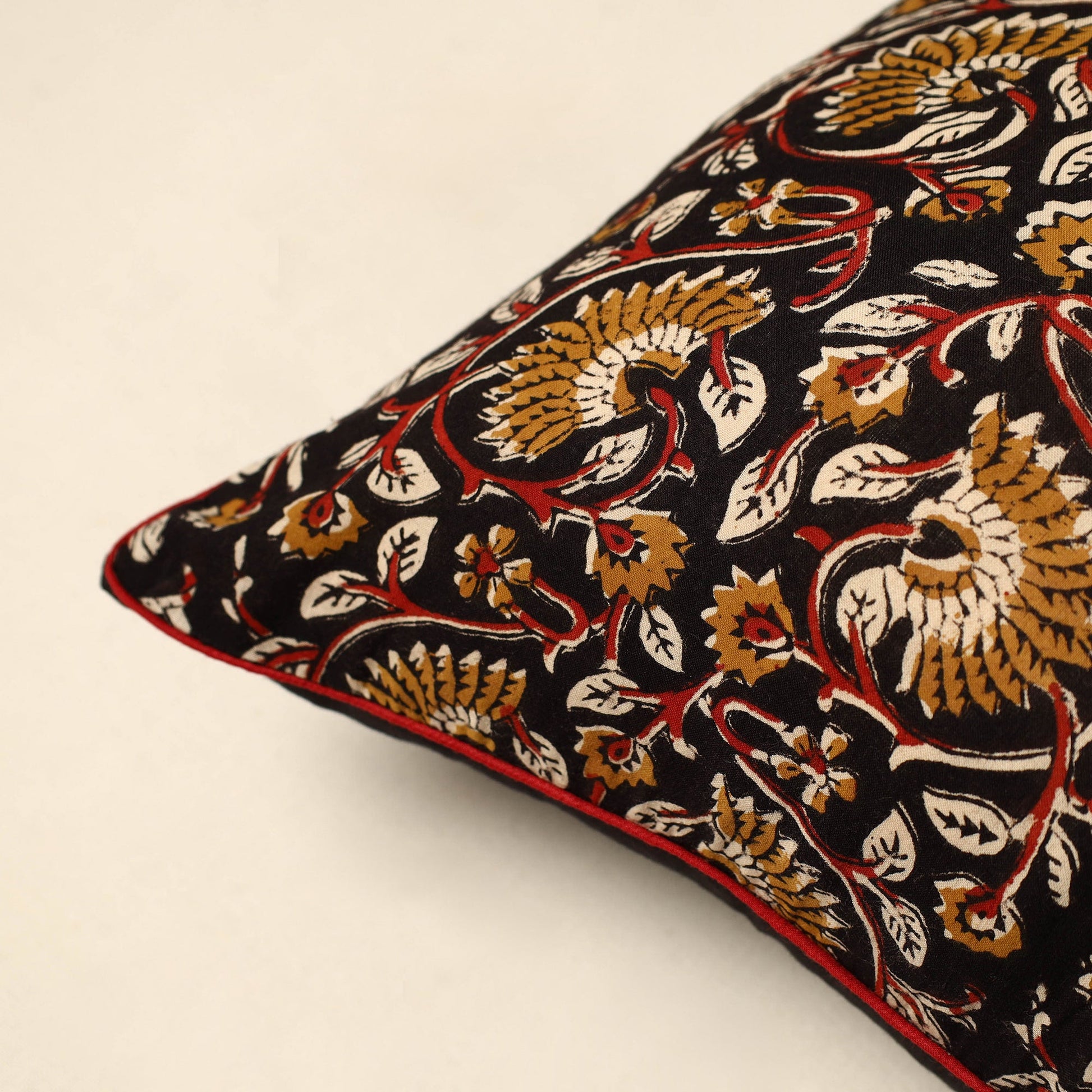 Black - Cotton Block Printed Bagru Cushion Cover (16 x 16 in) 12