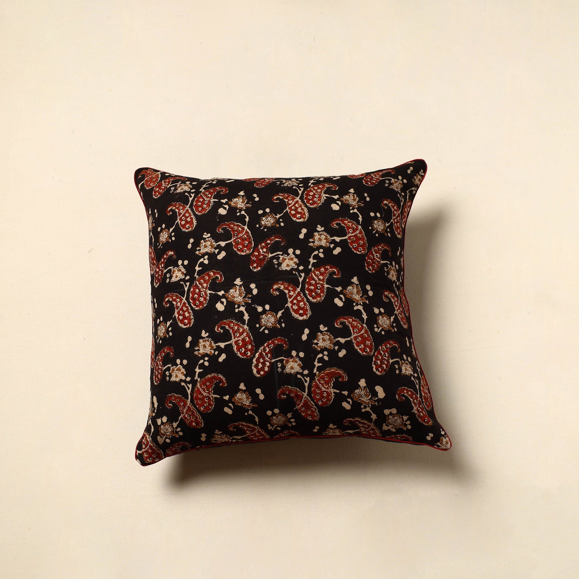 Black - Cotton Block Printed Bagru Cushion Cover (16 x 16 in) 13