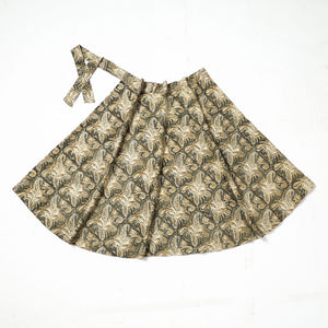 Beige - Kalamkari Block Printed Cotton Wrap Around Skirt