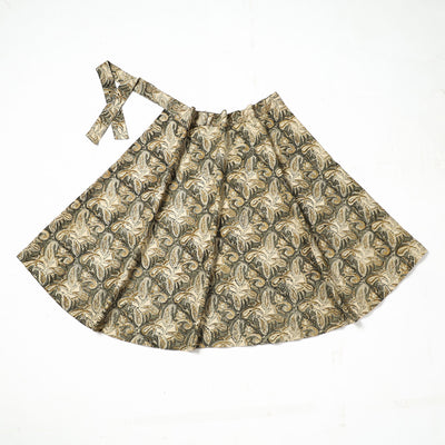 Beige - Kalamkari Block Printed Cotton Wrap Around Skirt