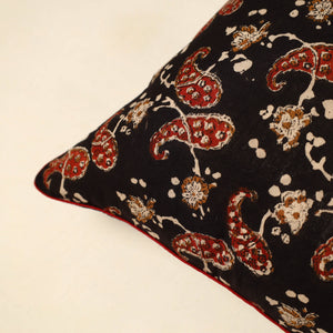 Black - Cotton Block Printed Bagru Cushion Cover (16 x 16 in) 13