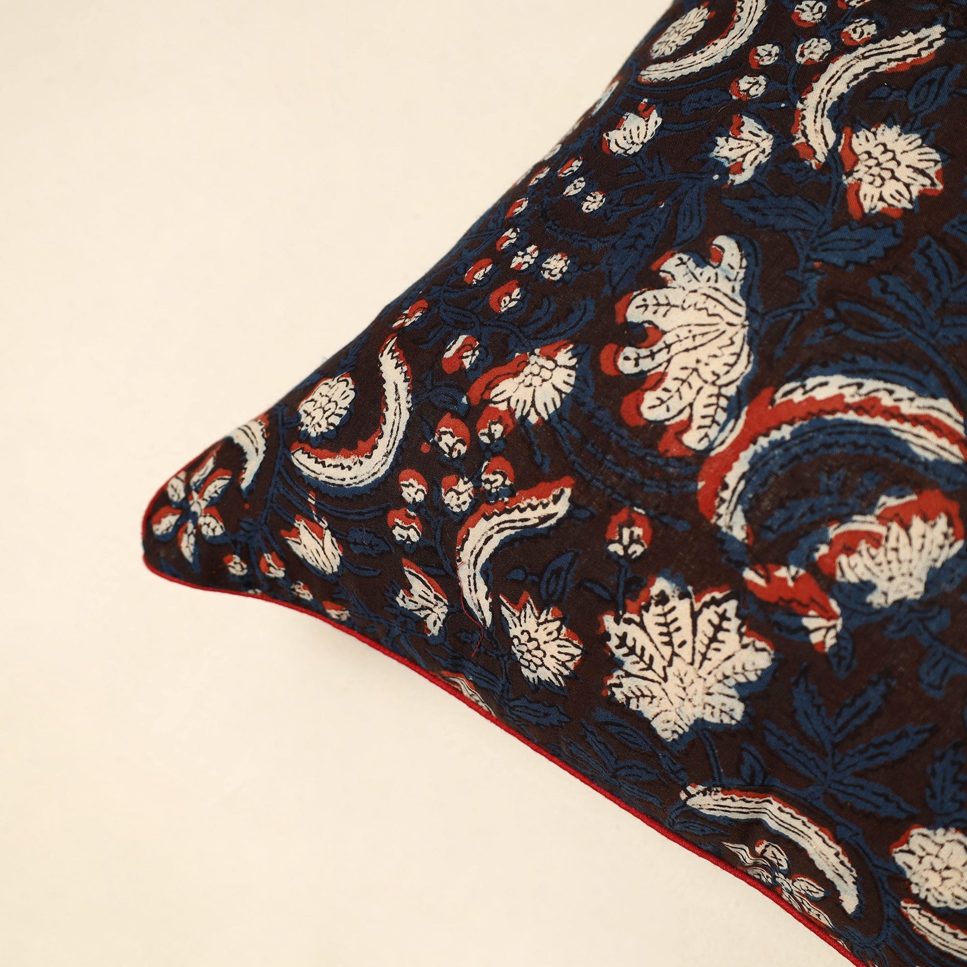 Blue - Cotton Block Printed Bagru Cushion Cover (16 x 16 in) 14