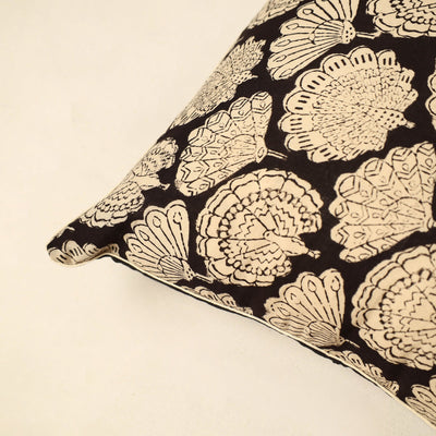 Beige - Cotton Block Printed Bagru Cushion Cover (16 x 16 in) 16