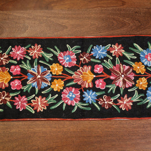 Black - Original Crewel Wool Hand Embroidery Table Runner (69 x 12 in) 01