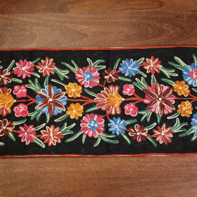 Black - Original Crewel Wool Hand Embroidery Table Runner (69 x 12 in) 01