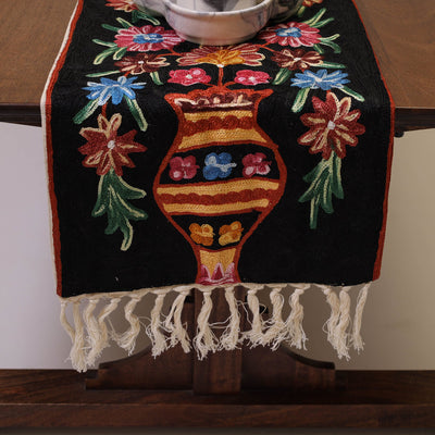 Black - Original Crewel Wool Hand Embroidery Table Runner (69 x 12 in) 01