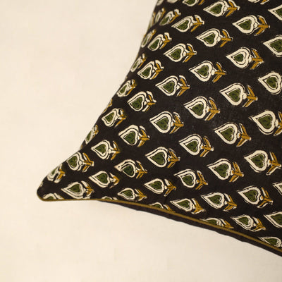 Black - Cotton Block Printed Bagru Cushion Cover (16 x 16 in) 18