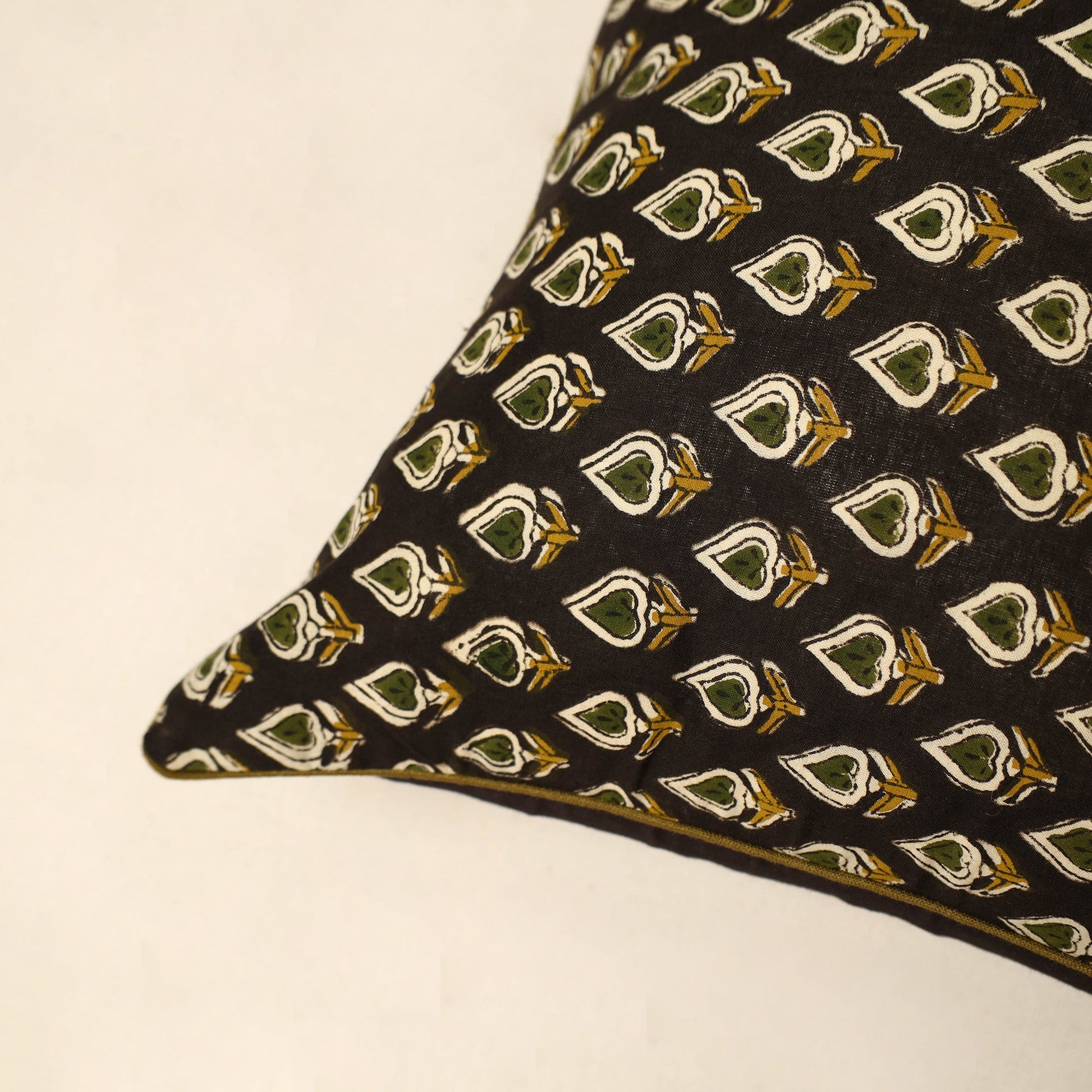 Black - Cotton Block Printed Bagru Cushion Cover (16 x 16 in) 18