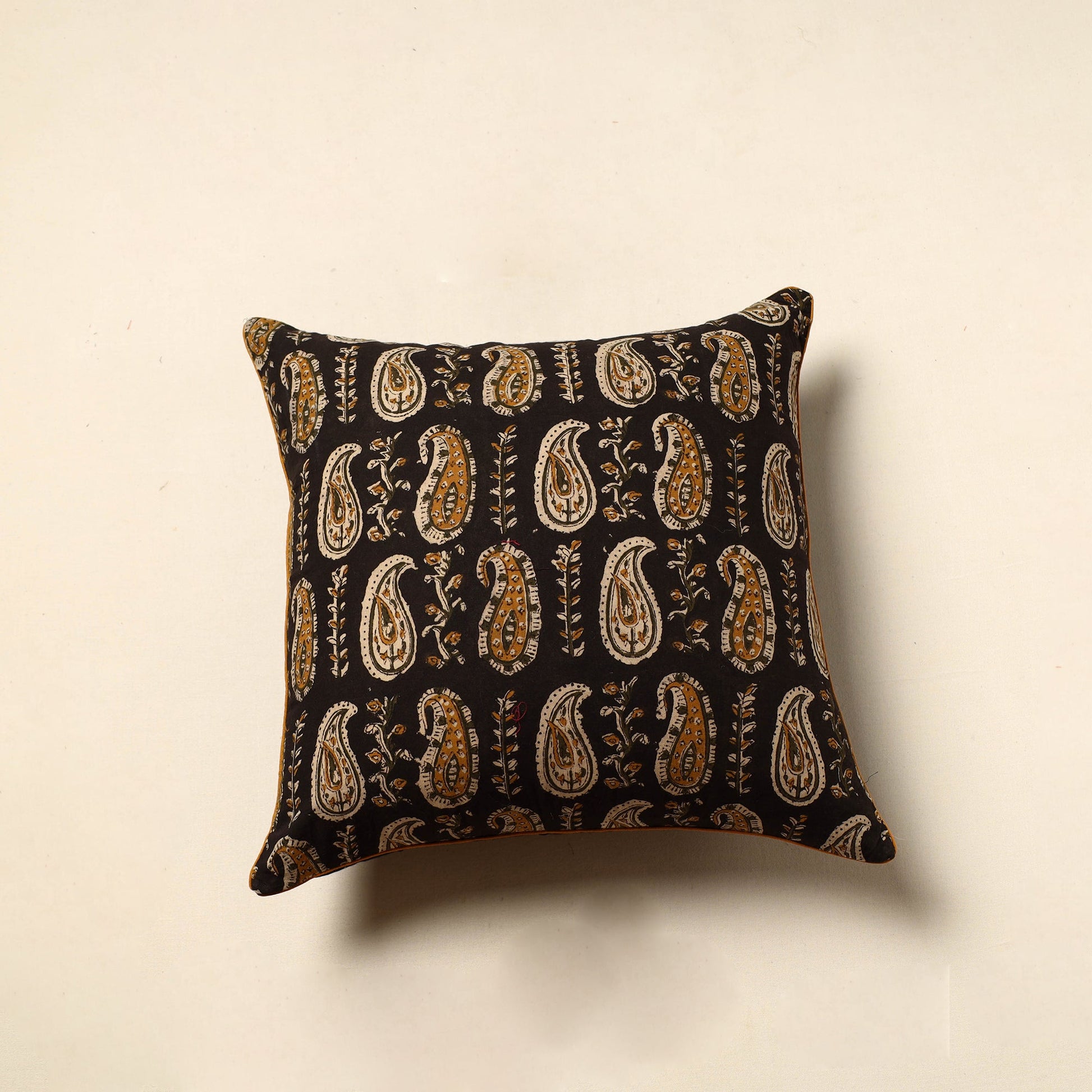 Black - Cotton Block Printed Bagru Cushion Cover 21