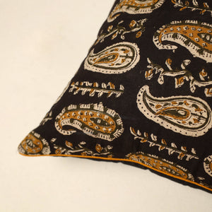 Black - Cotton Block Printed Bagru Cushion Cover 21
