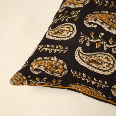Black - Cotton Block Printed Bagru Cushion Cover 21