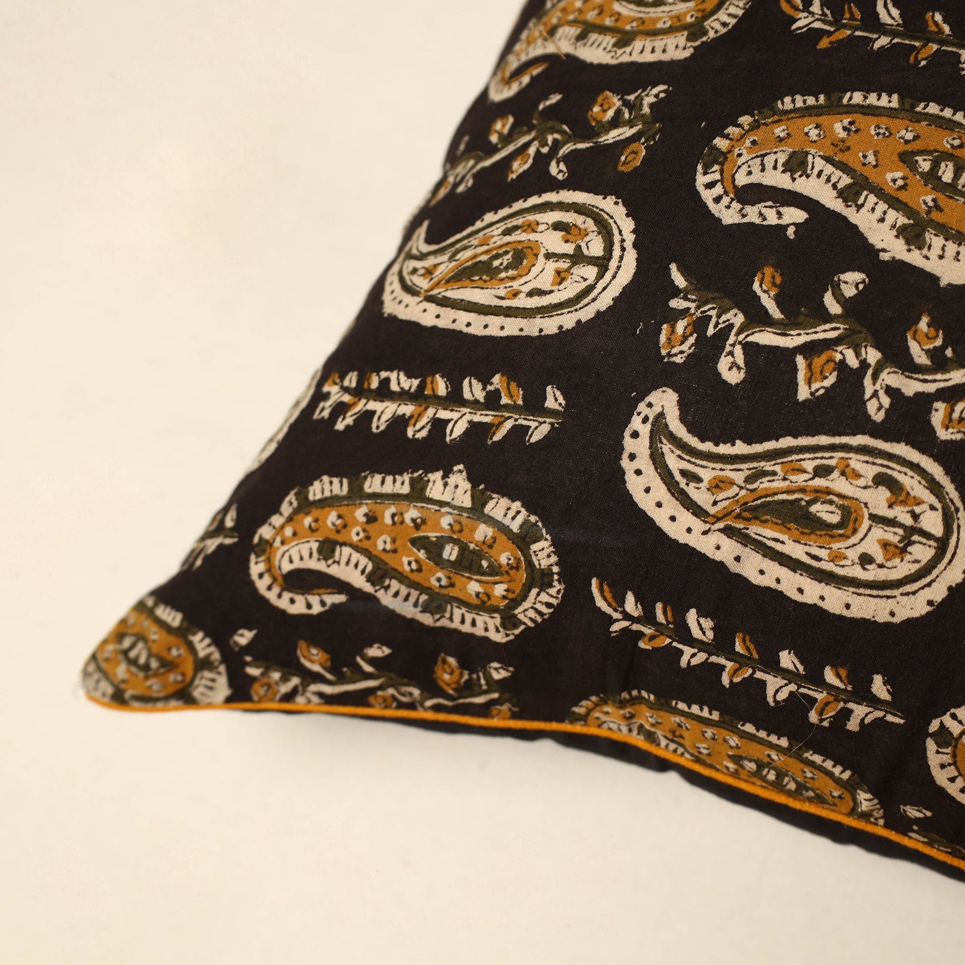 Black - Cotton Block Printed Bagru Cushion Cover 21