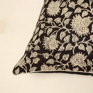 Black - Cotton Block Printed Bagru Cushion Cover (16 x 16 in) 22