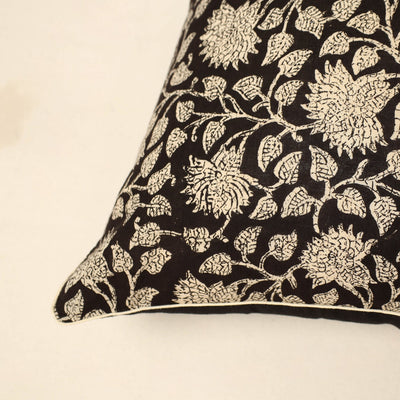 Black - Cotton Block Printed Bagru Cushion Cover (16 x 16 in) 22