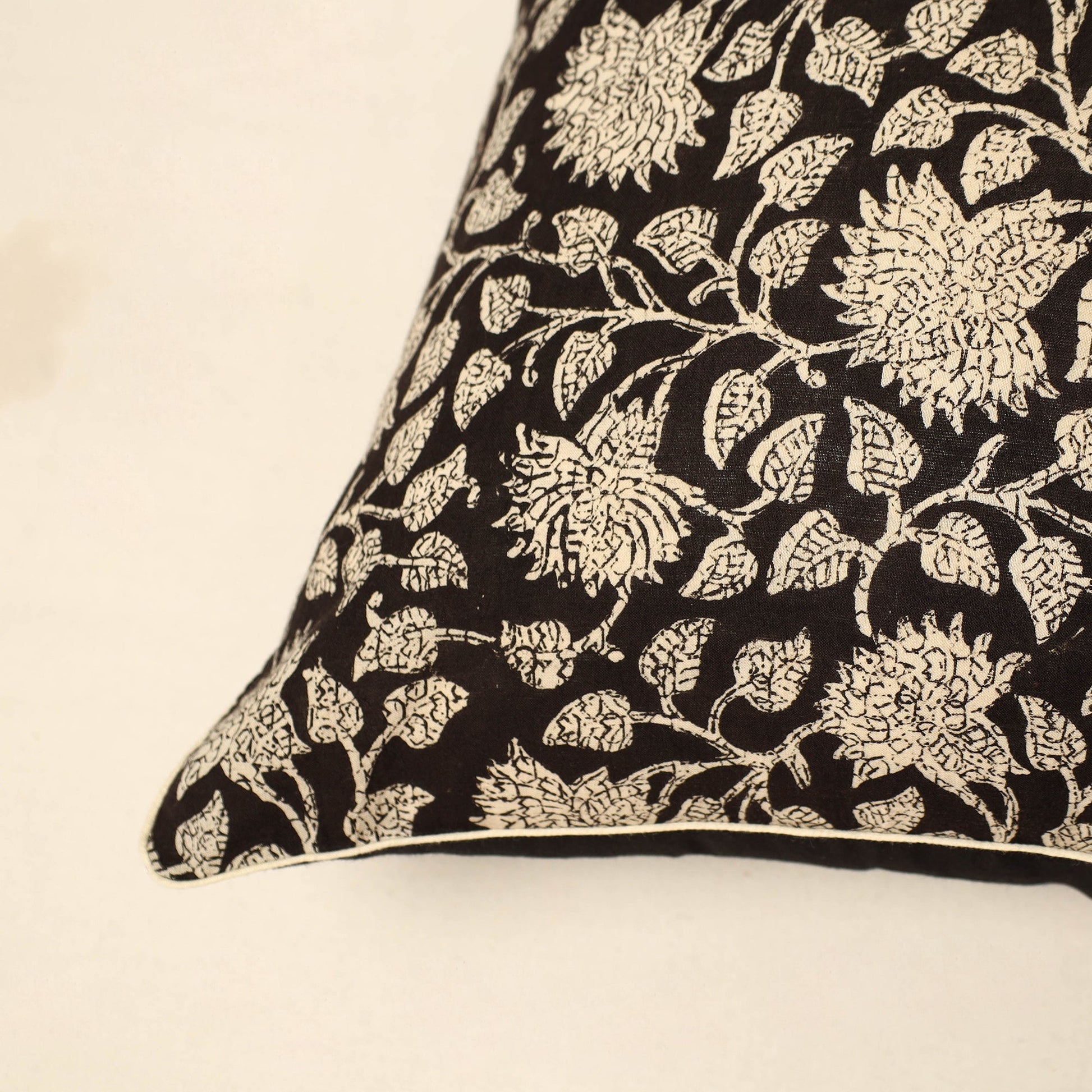 Black - Cotton Block Printed Bagru Cushion Cover (16 x 16 in) 22