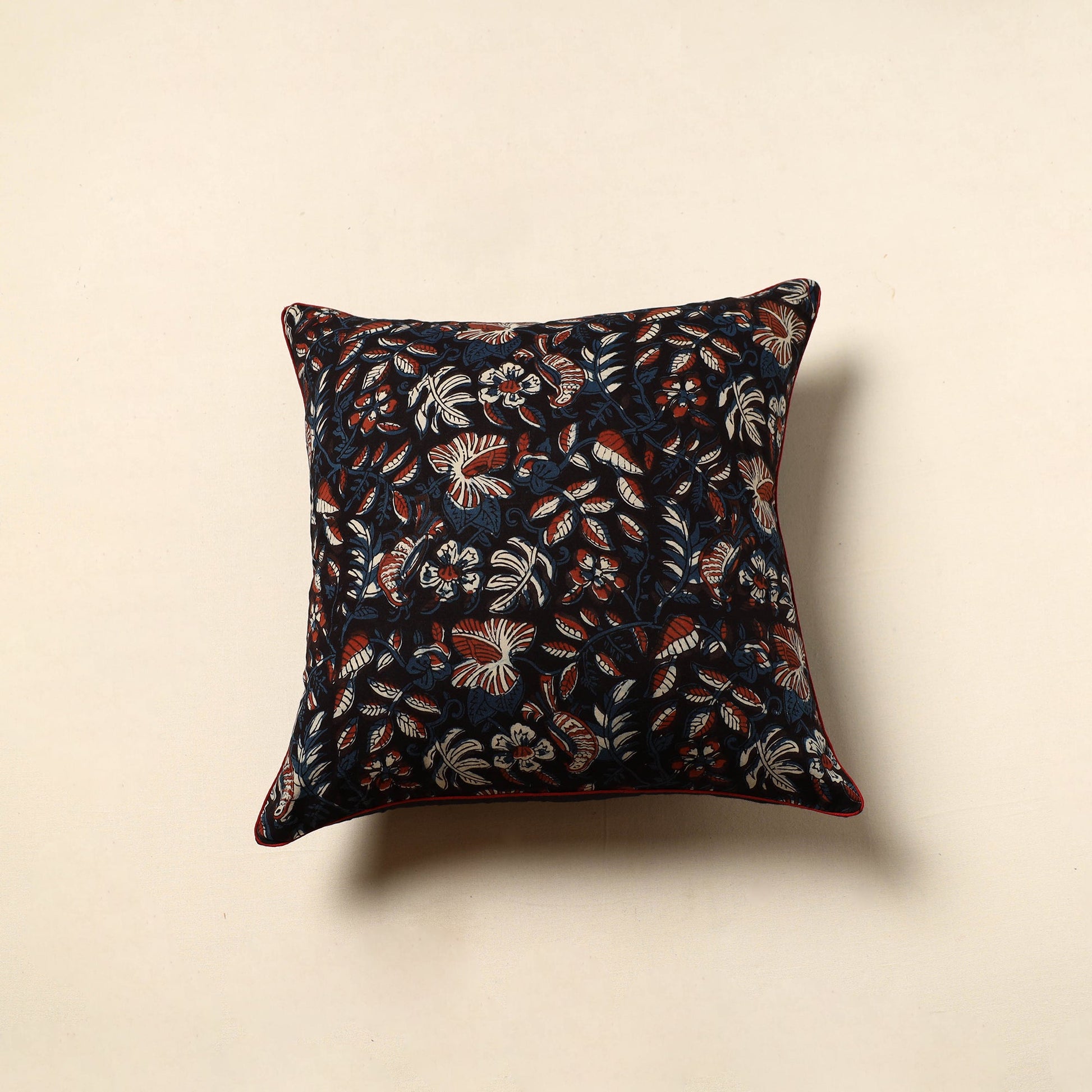 Black - Cotton Block Printed Bagru Cushion Cover (16 x 16 in) 25