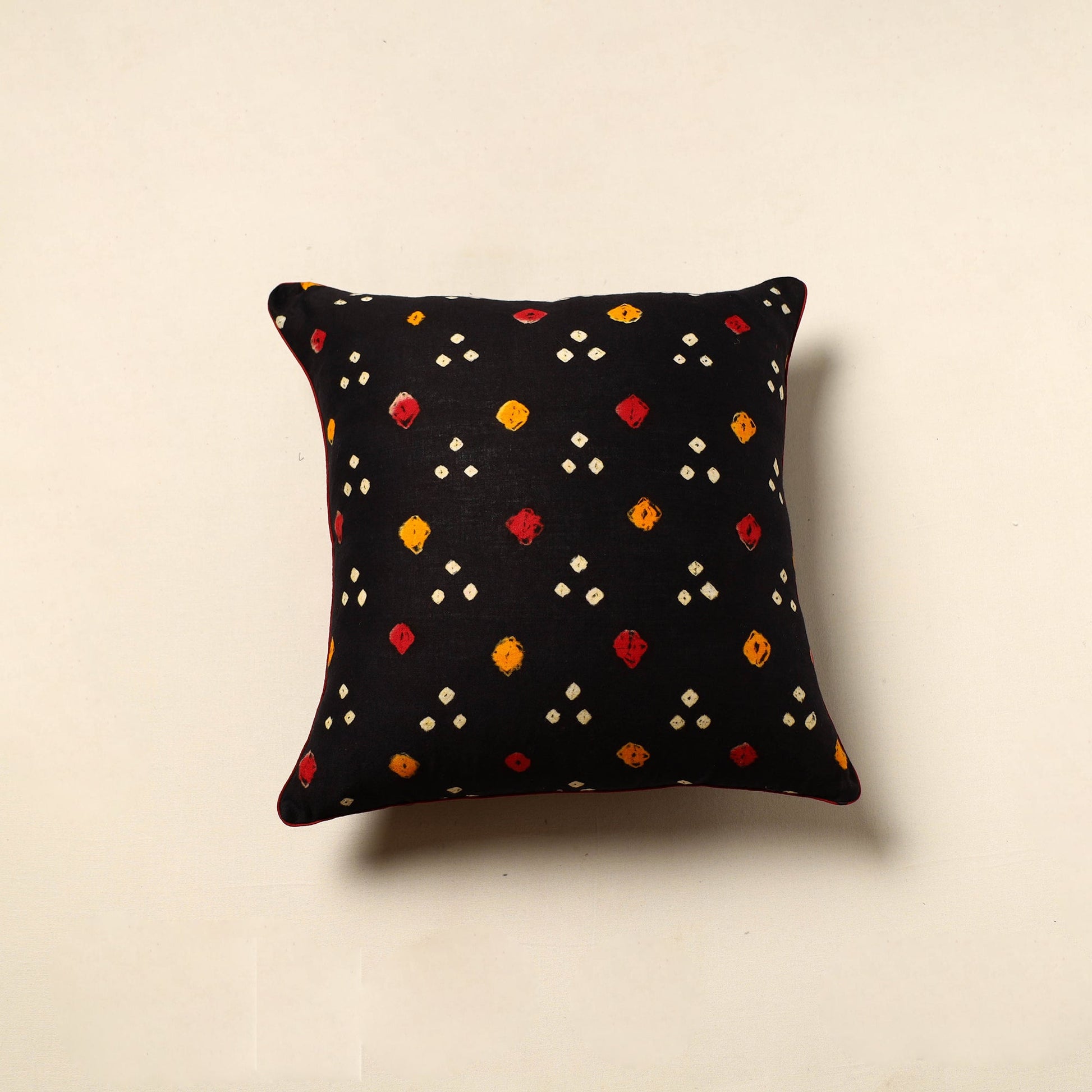 Black - Tie & Dye Cotton Bandhani Cushion Cover (16 x 16 in) 31