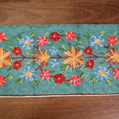 Aqua Blue - Original Mulberry Silk Crewel Hand Embroidery Table Runner (60 x 12 in) 10