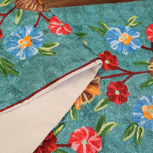 Aqua Blue - Original Mulberry Silk Crewel Hand Embroidery Table Runner (60 x 12 in) 10