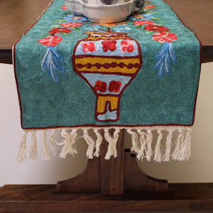 Aqua Blue - Original Mulberry Silk Crewel Hand Embroidery Table Runner (60 x 12 in) 10