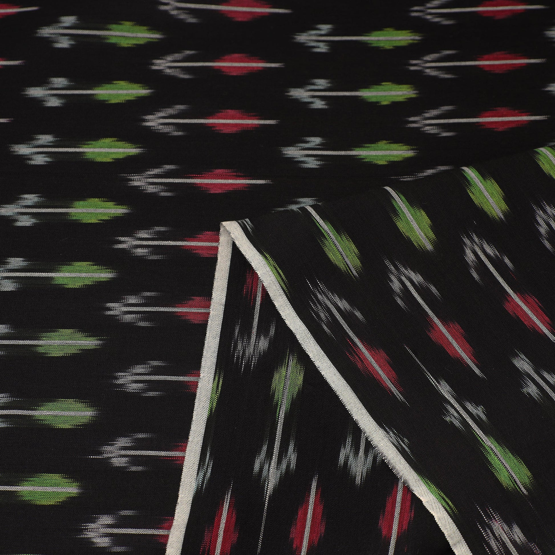 Black - Mercerised Cotton Pochampally Ikat Fabric 05