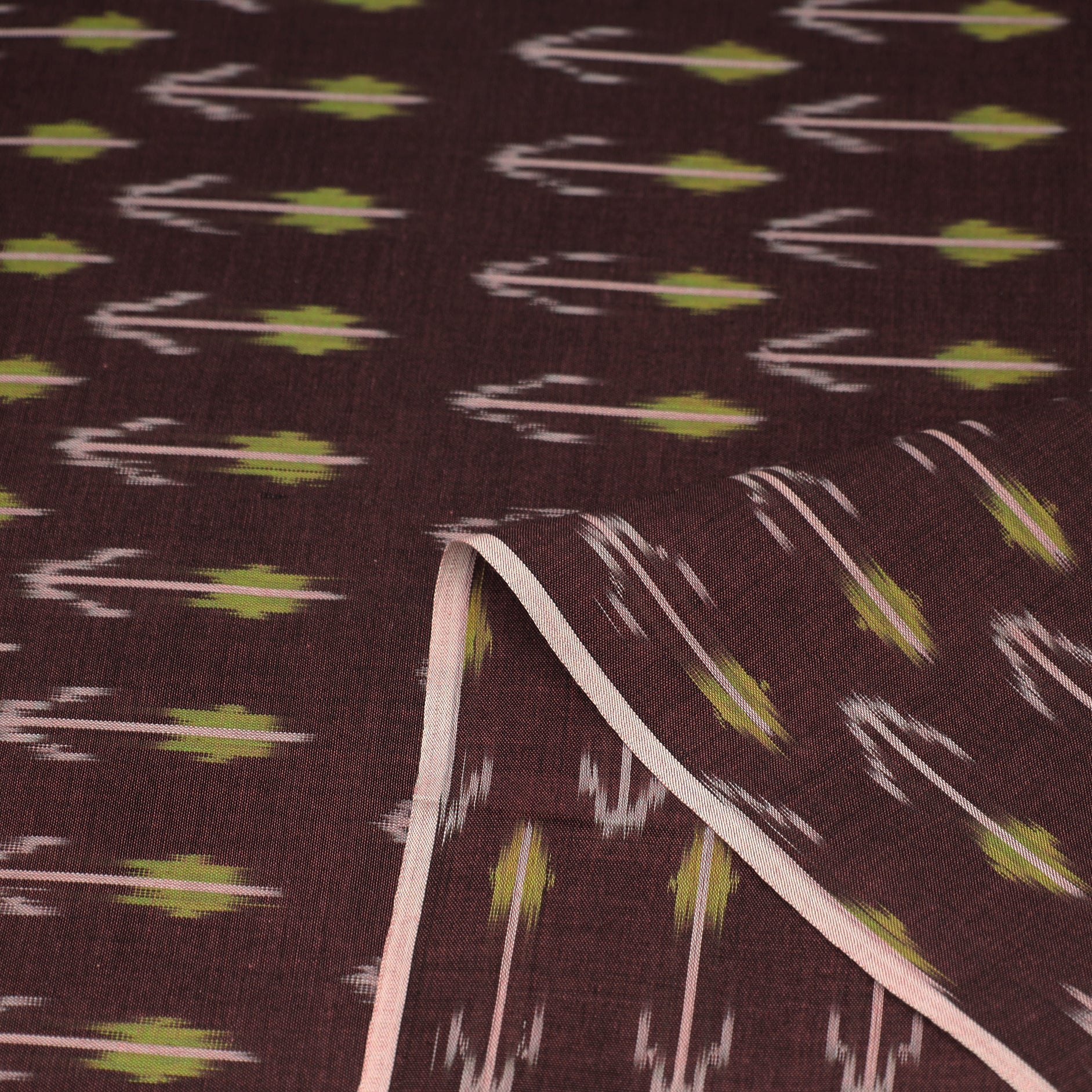 Brown - Mercerised Cotton Pochampally Ikat Fabric 10