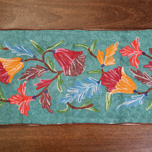 Aqua Blue - Original Crewel Wool Hand Embroidery Table Runner (69 x 12 in) 15