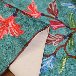 Aqua Blue - Original Crewel Wool Hand Embroidery Table Runner (69 x 12 in) 15