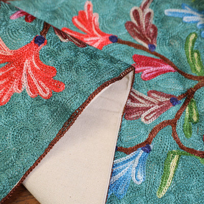 Aqua Blue - Original Crewel Wool Hand Embroidery Table Runner (69 x 12 in) 15