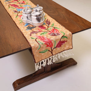 Beige - Original Crewel Wool Hand Embroidery Table Runner (47 x 12 in) 16