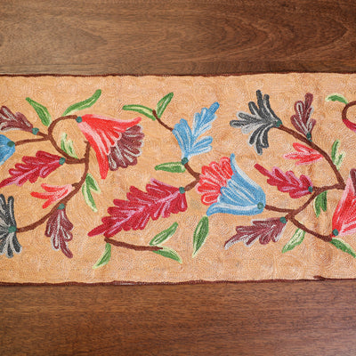Beige - Original Crewel Wool Hand Embroidery Table Runner (47 x 12 in) 16