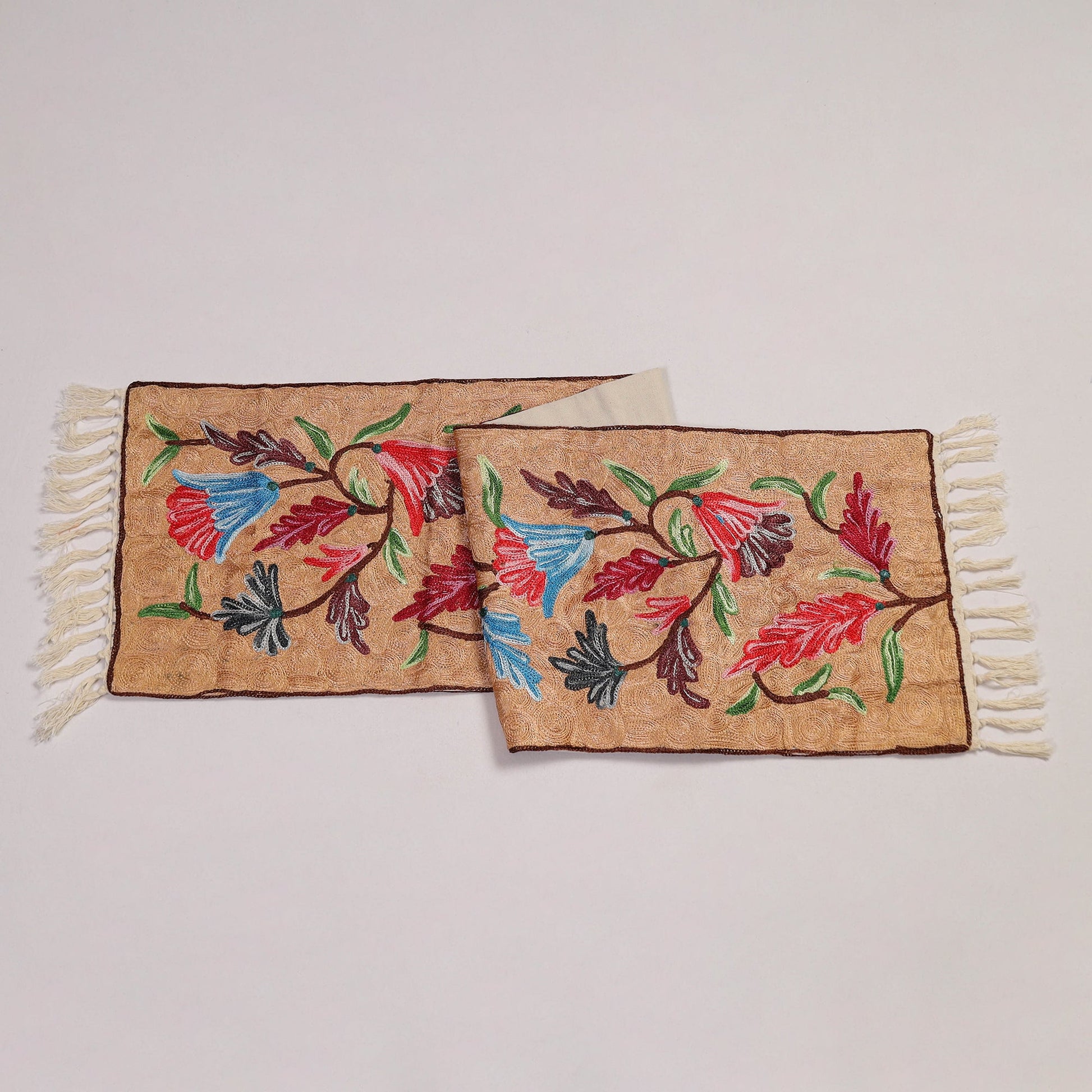 Beige - Original Crewel Wool Hand Embroidery Table Runner (47 x 12 in) 16