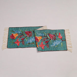Aqua Blue - Original Crewel Wool Hand Embroidery Table Runner (69 x 12 in) 15