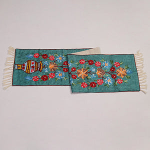 Aqua Blue - Original Mulberry Silk Crewel Hand Embroidery Table Runner (60 x 12 in) 10