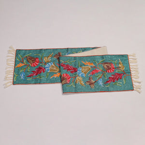 Aqua Blue - Original Crewel Wool Hand Embroidery Table Runner (69 x 12 in) 04