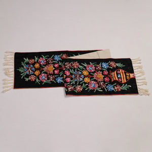 Black - Original Crewel Wool Hand Embroidery Table Runner (69 x 12 in) 01